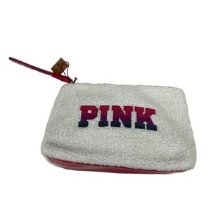 PINK VICTORIA’S SECRET Hand Wallet/Wristlet White Multi Color Letter Zip 11”x7”